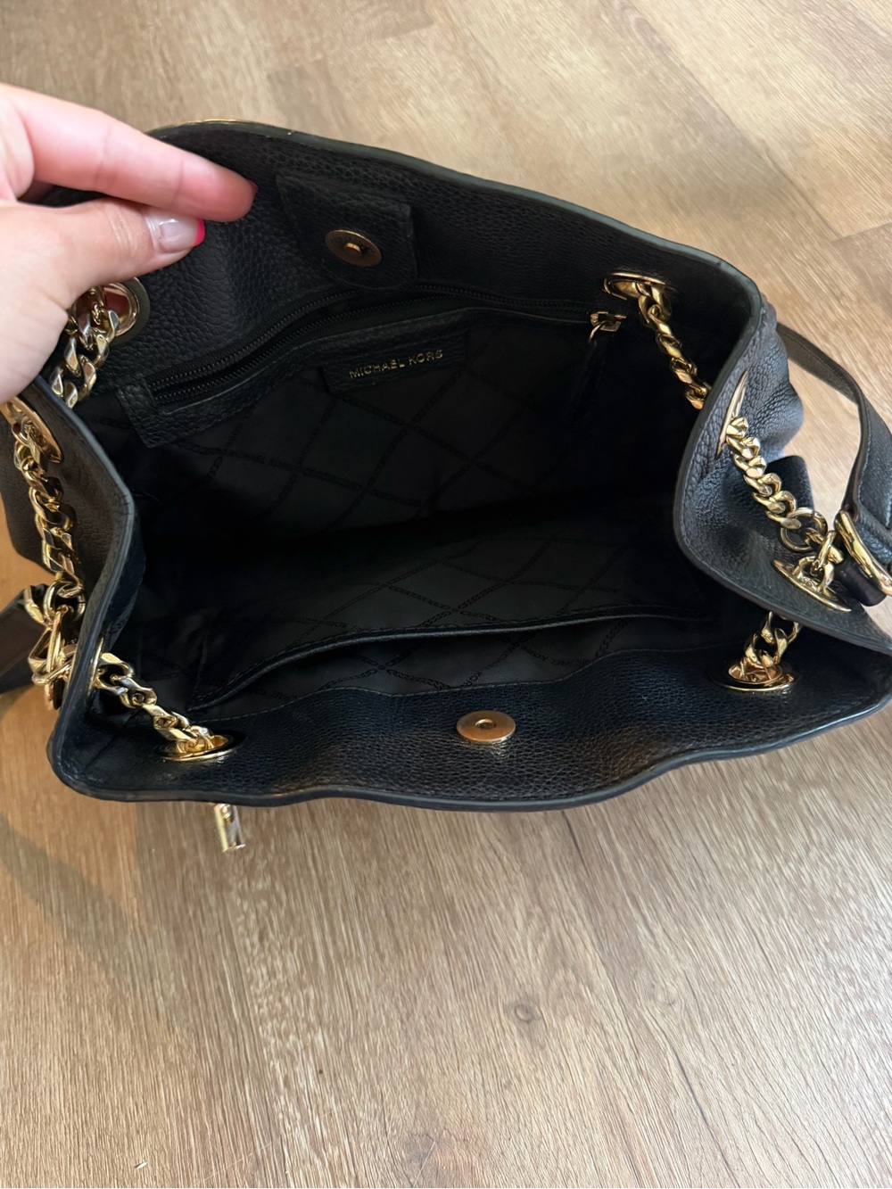 Michael Kors Black Pebbled Leather Shoulder Tote with Gold Hardware - Picture 3 of 4